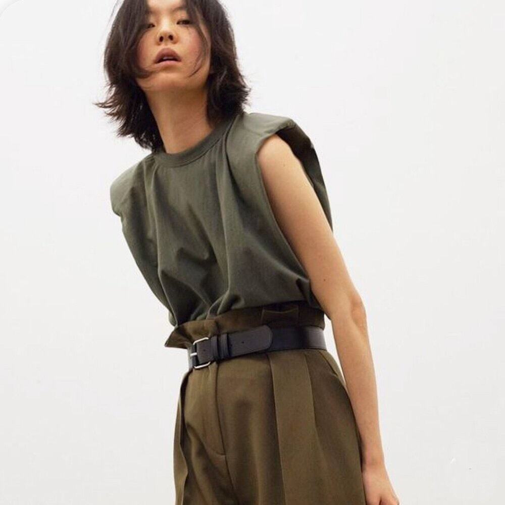 The Frankie Shop Eva Green Padded Muscle Tee Army Green